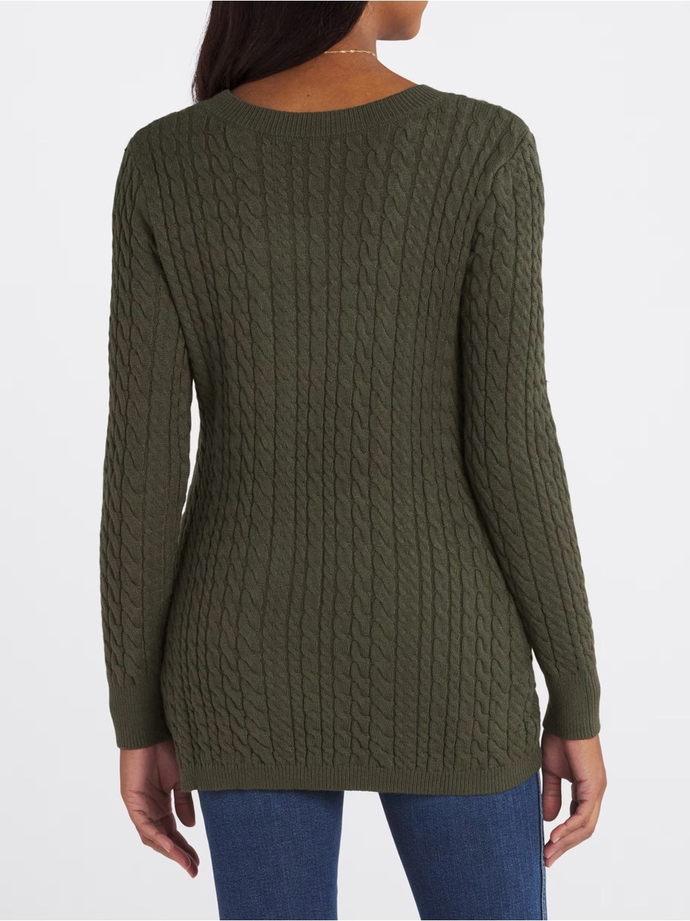 Evolution by Cyrus Aneesa Cable Knit Asymmetric Hem Sweater Olive Green Sz M - Picture 10 of 11